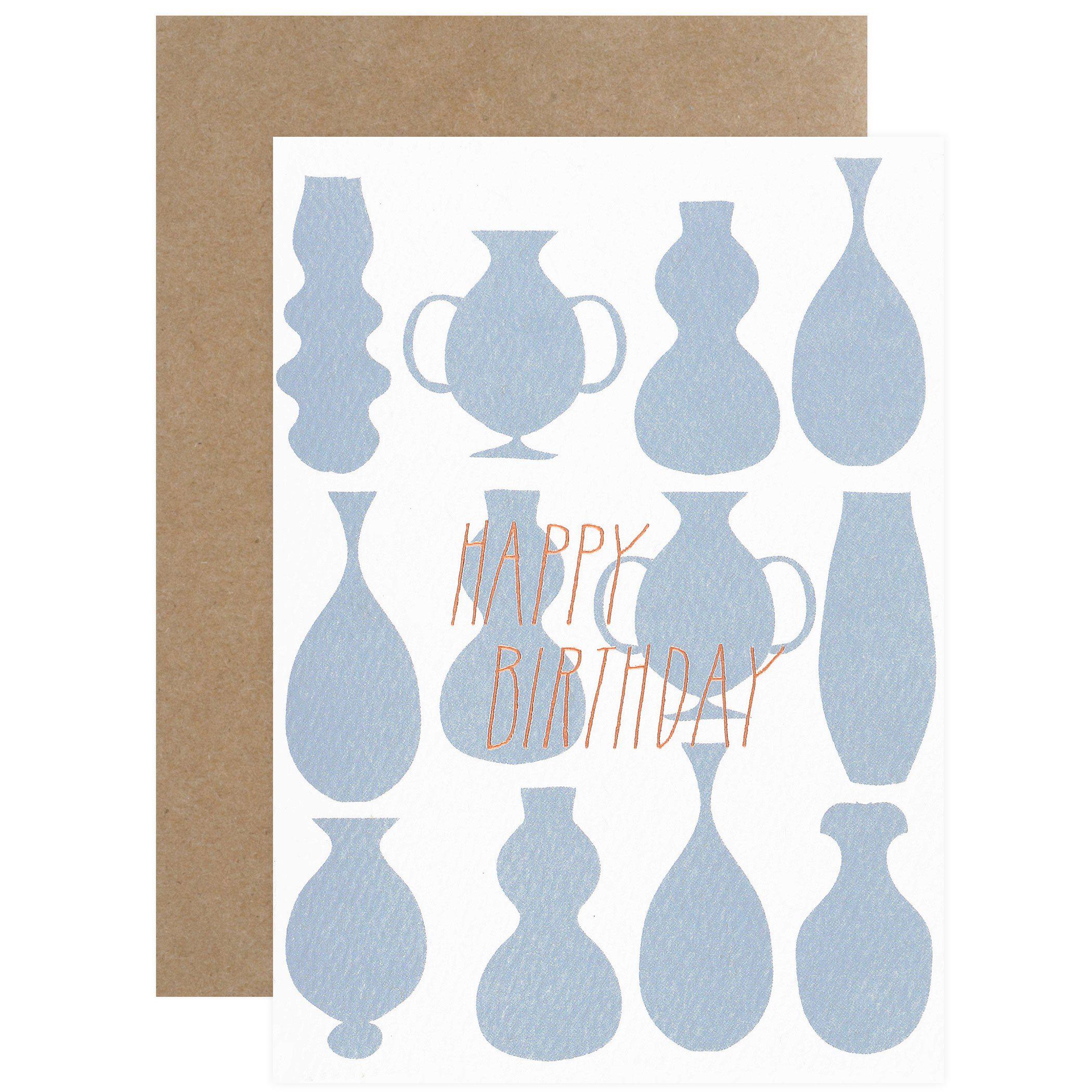 Happy Birthday Vases With Copper Foil Greeting Card