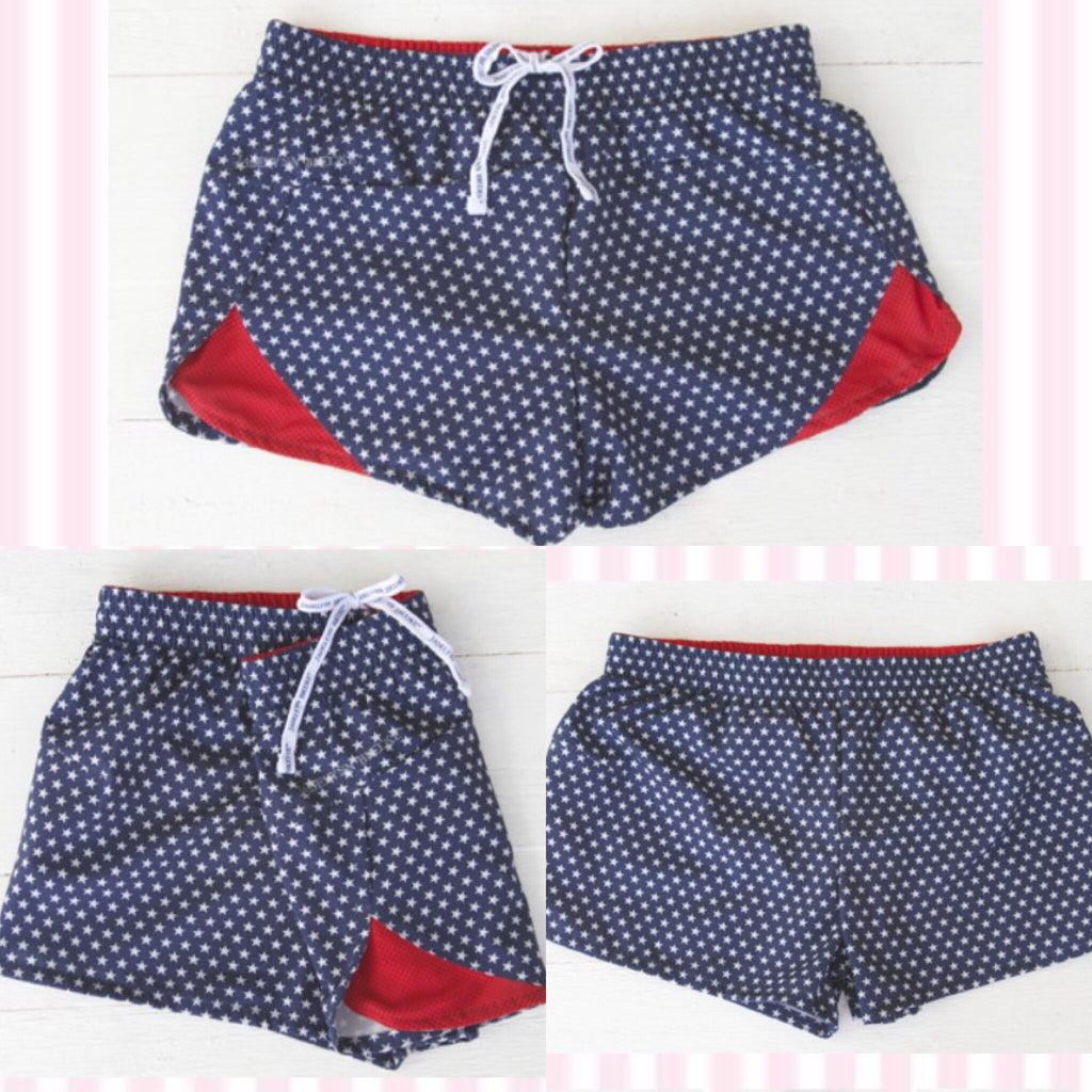 red white and blue athletic shorts