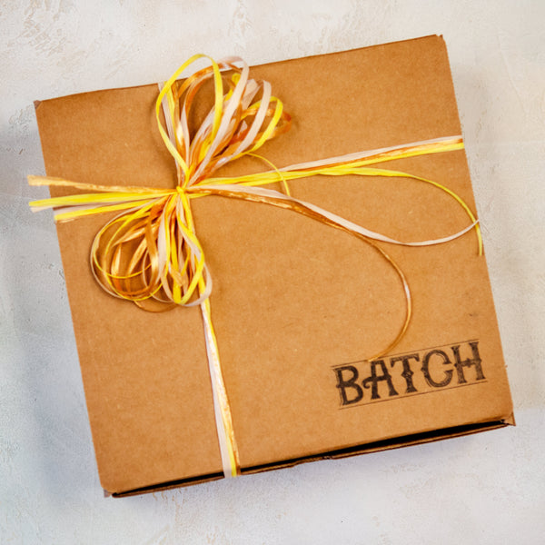 Batch Box Gift Wrapped with White, Yellow, and Gold