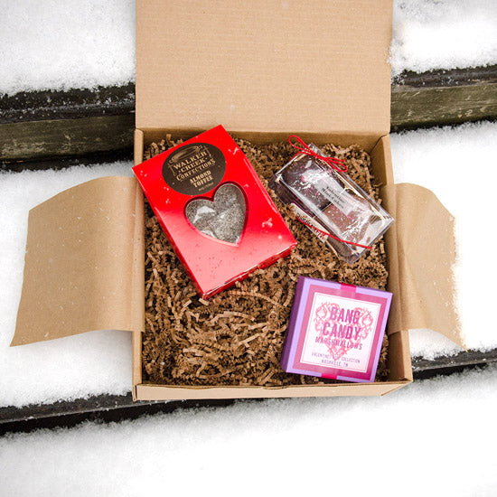 Sugar Batch Box  How do we love chocolate, let us count the ways. Walker Creek's Almond Toffee is covered with chocolate, East Nashville's Chocolate F/X makes the most beautiful chocolate works of art including these Valentine's Mini Cakes, and Bang Candy Company tops their marshmallows with chocolate among other confections.