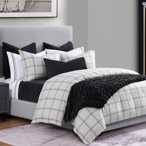 Windowpane Plaid Bedding Set, White