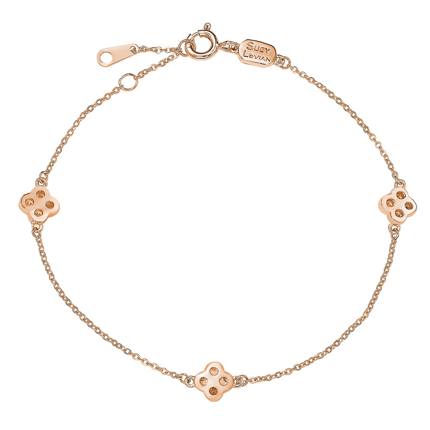 Suzy Levian 14K Rose Gold & .24 cttw Diamond Clover By the Yard Bracel ...