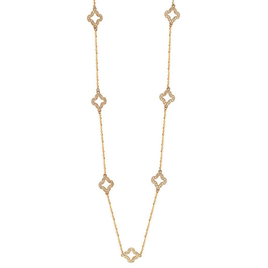 Suzy Levian 14k Rose Gold White Diamond 5 Clover by the Yard Station  Necklace