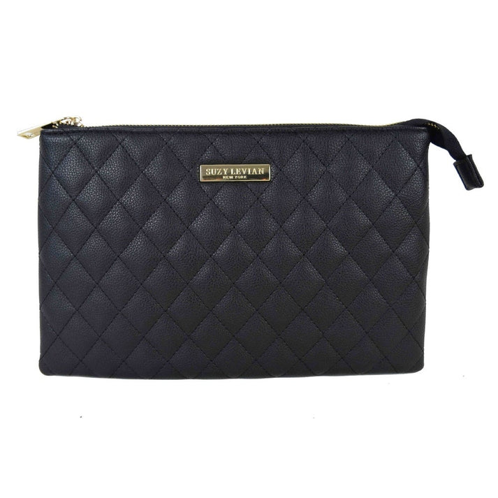 Suzy Levian Medium Faux Leather Quilted Clutch Handbag, Black – SUZY ...