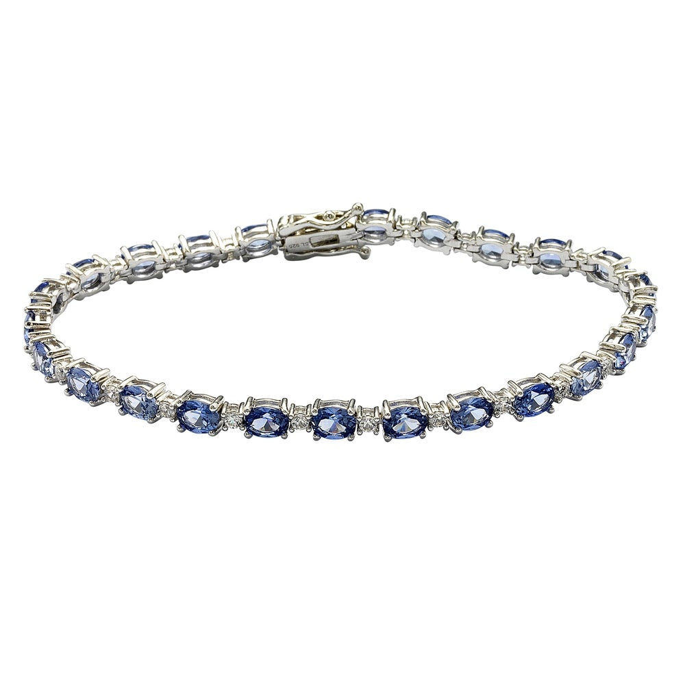 Suzy Levian Sterling Silver Oval-Cut Blue Sapphire Tennis Bracelet#N ...