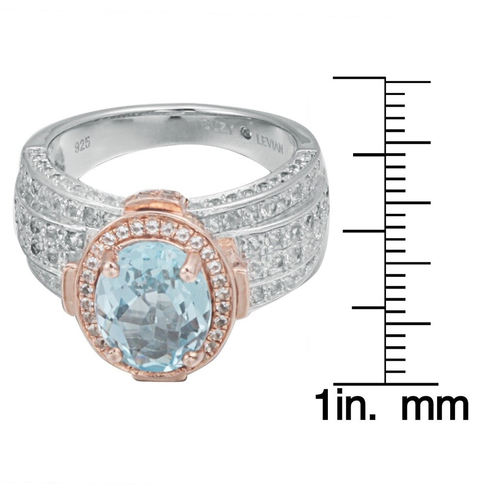 Suzy Levian Two- Tone Sterling Silver 5.56 TCW Blue Topaz Ring