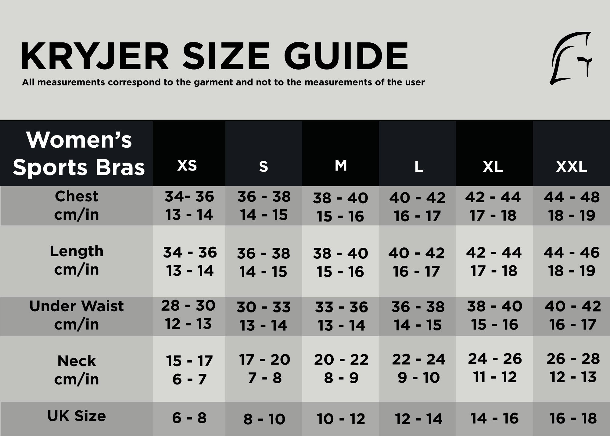 Lorna Sports Bra Size Chart