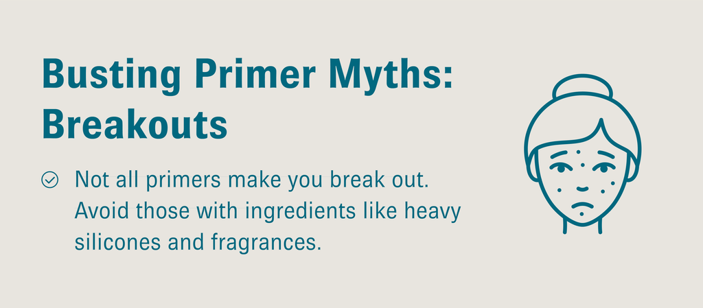 Graphic titled “Busting Primer Myths: Breakouts” with an illustration of a woman with a breakout and text.
