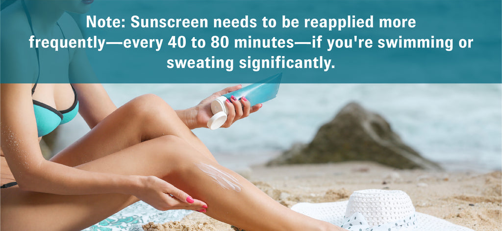 Lady applying sunscreen to leg