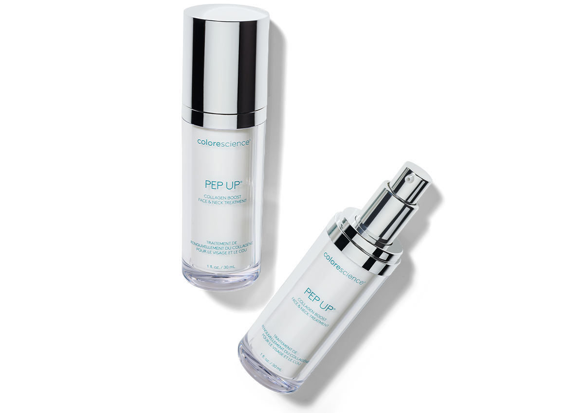 two bottles of pep up collagen boost face & neck serum