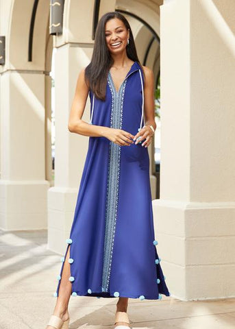 Blue Embroidered Maxi Dress by Cabana Life