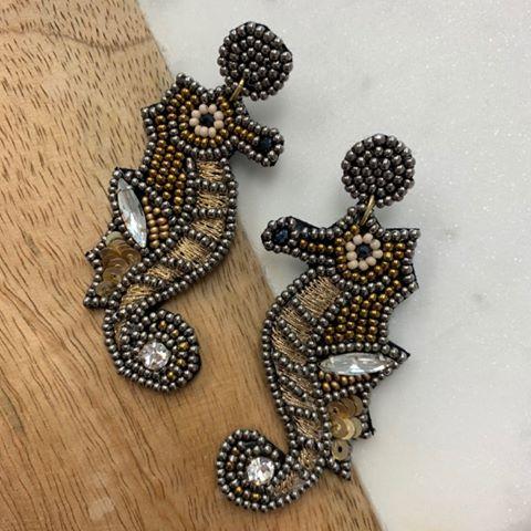 Beaded Dangle Seahorse Earrings