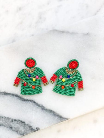 Beaded Ugly Christmas Sweater Earrings