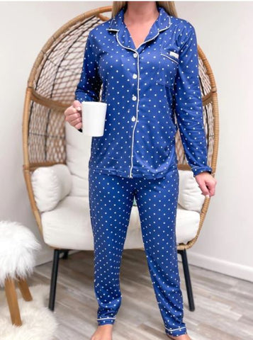 Women's Dotted Blue Pajama Set