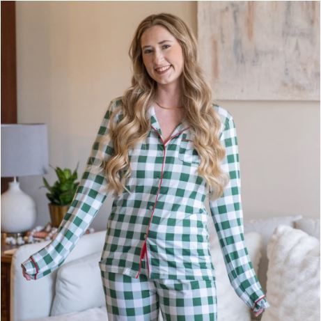 Long Sleeve Gingham Pajama Top for Women