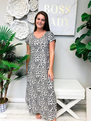 Leopard Print Maxi Dress With Pockets