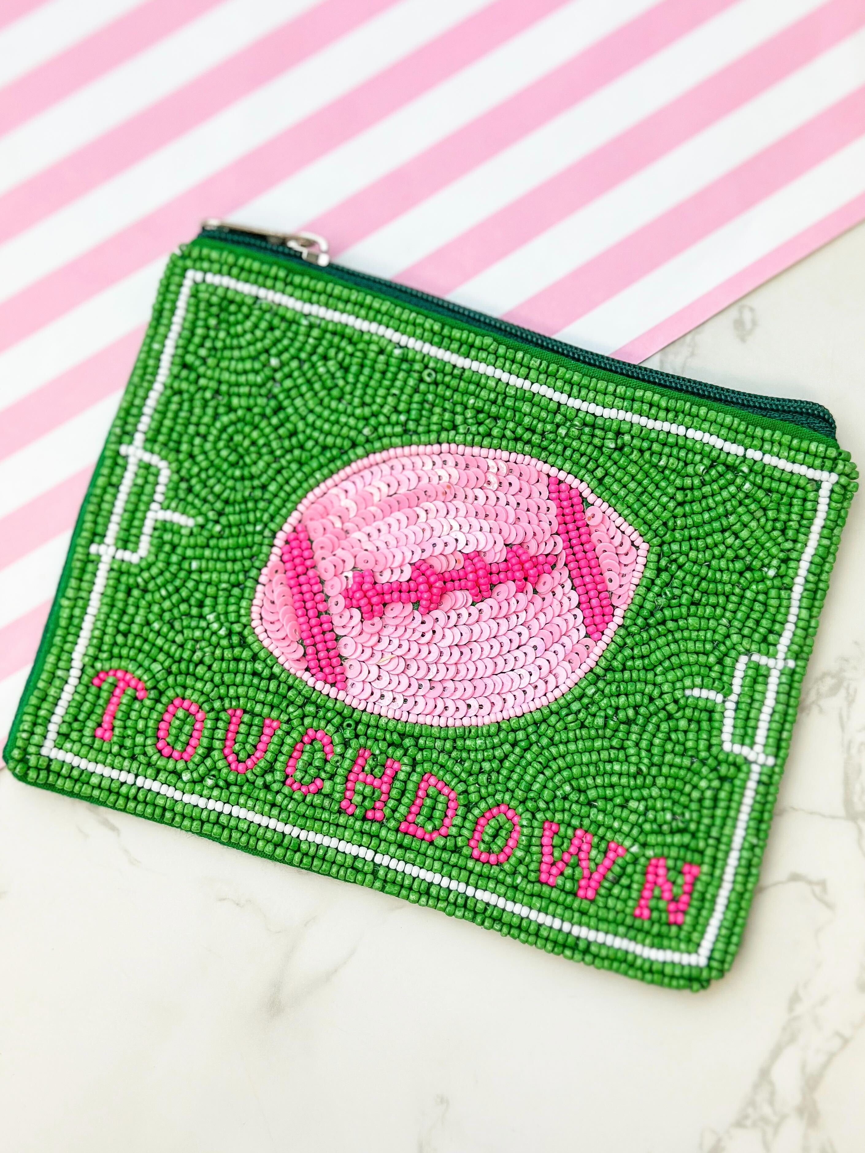 'Touchdown' Pink Football Beaded Zip Pouch