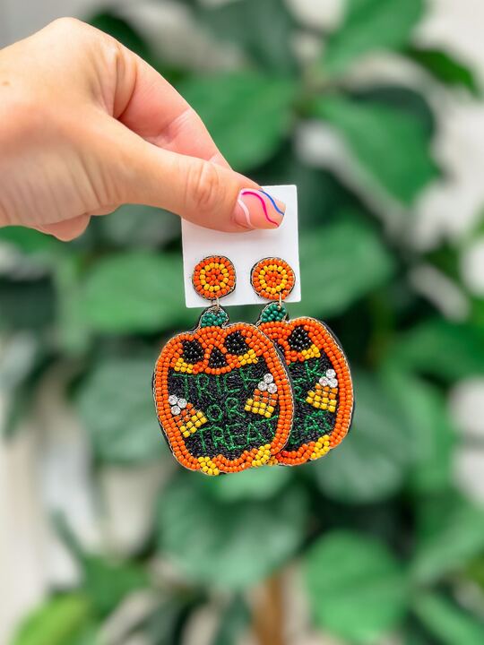 'Trick Or Treat' Pumpkin Beaded Dangle Earrings