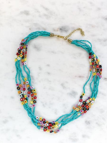 Daisy Seed Bead Flower Necklace