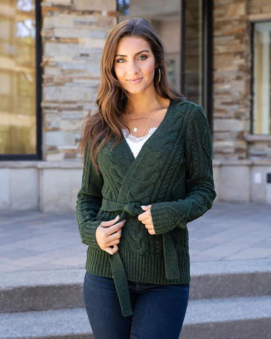 Pine Belted Cable Knit Cardigan