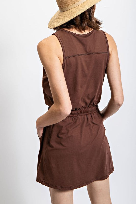 Butter Soft Half Hip Sleeveless Romper Dress in Java