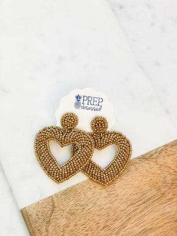 Seed Bead Earrings Gold Heart