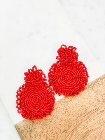 Double Circle Beaded Earrings Red