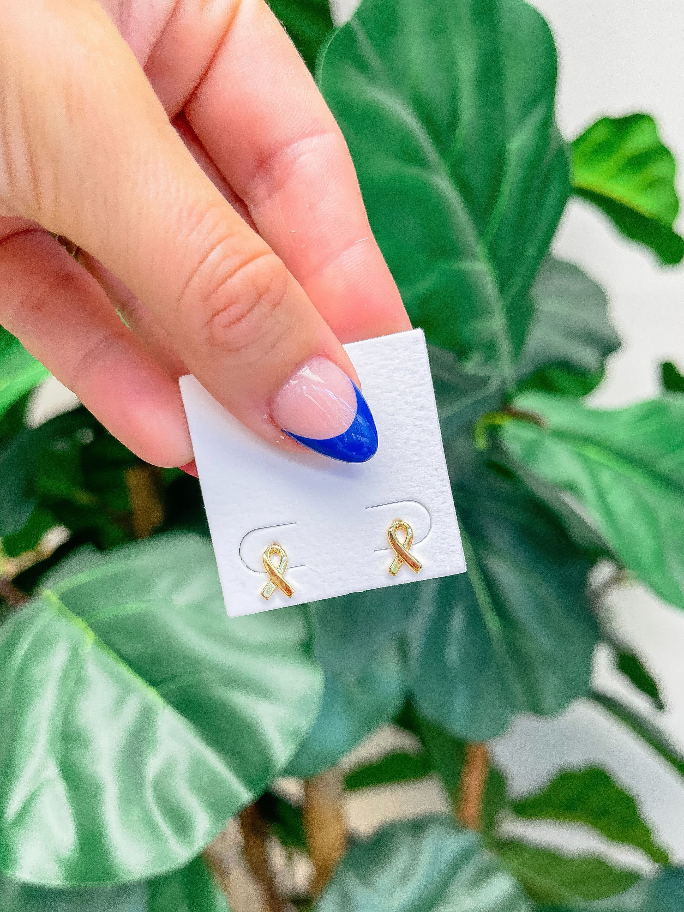 Breast Cancer Awareness Ribbon Stud Earrings