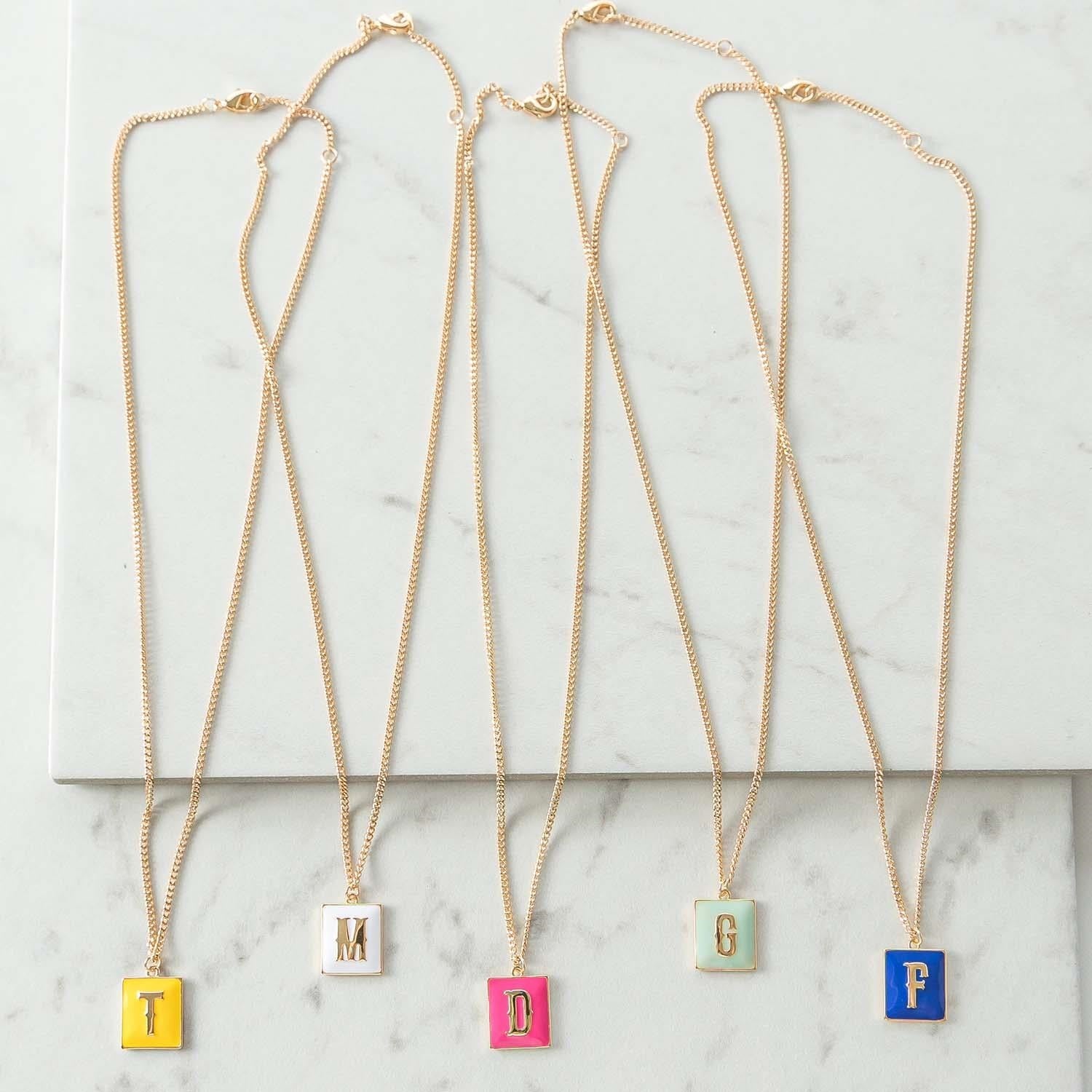 Colorful Gold Enamel Initial Necklace