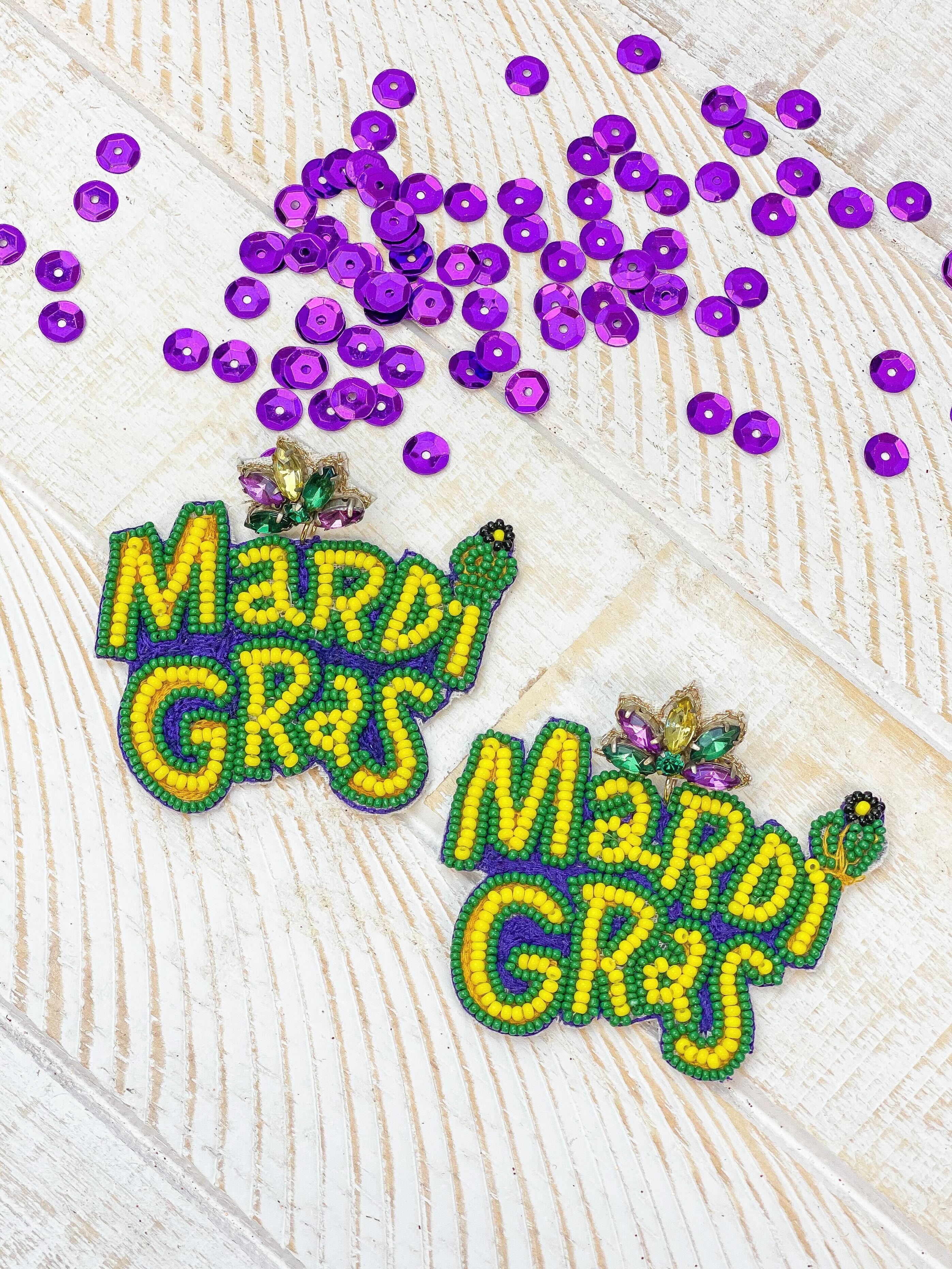 'Mardi Gras' Beaded Dangle Earrings