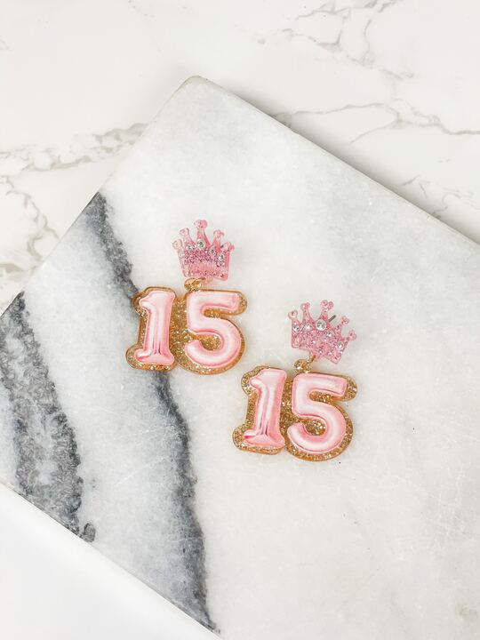 '15' Birthday Balloon Dangle Earrings - Pink