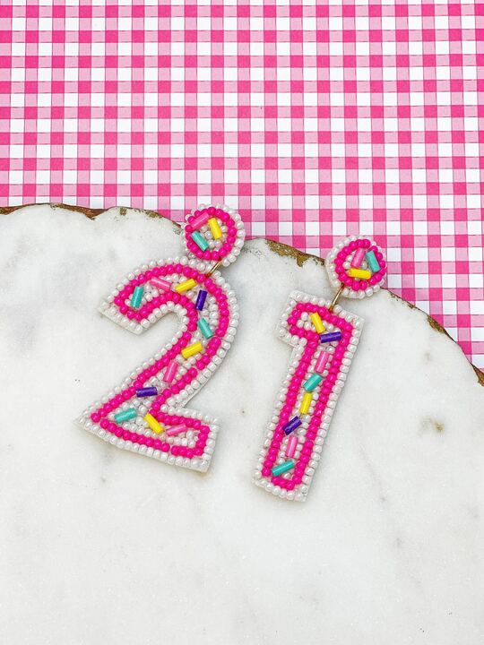 '21' Birthday Beaded Dangle Earrings