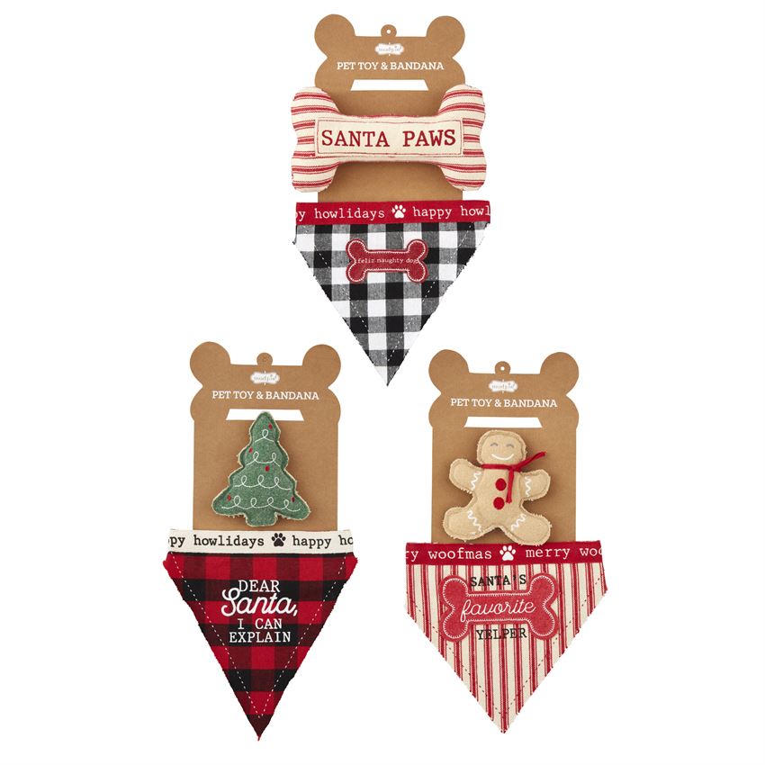 Christmas Pet Bandana & Toy Set - 3 Styles