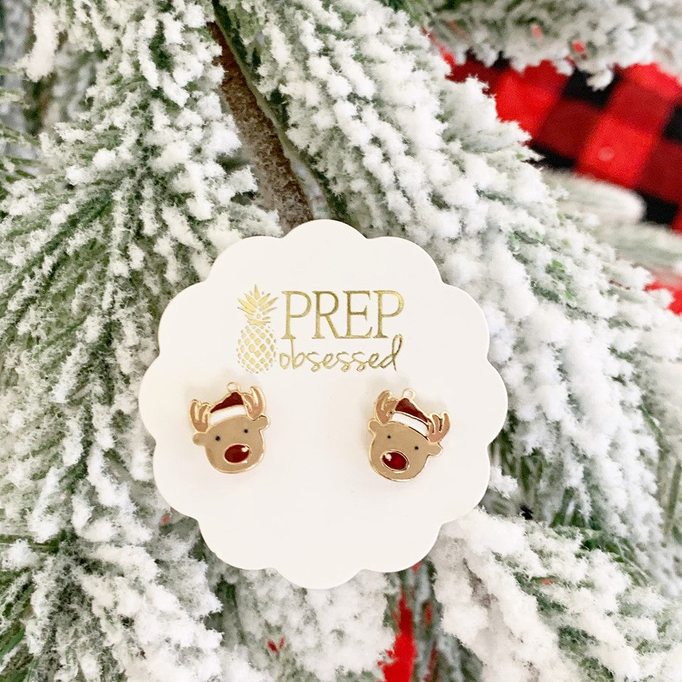 Christmas Hat Reindeer Signature Enamel Studs