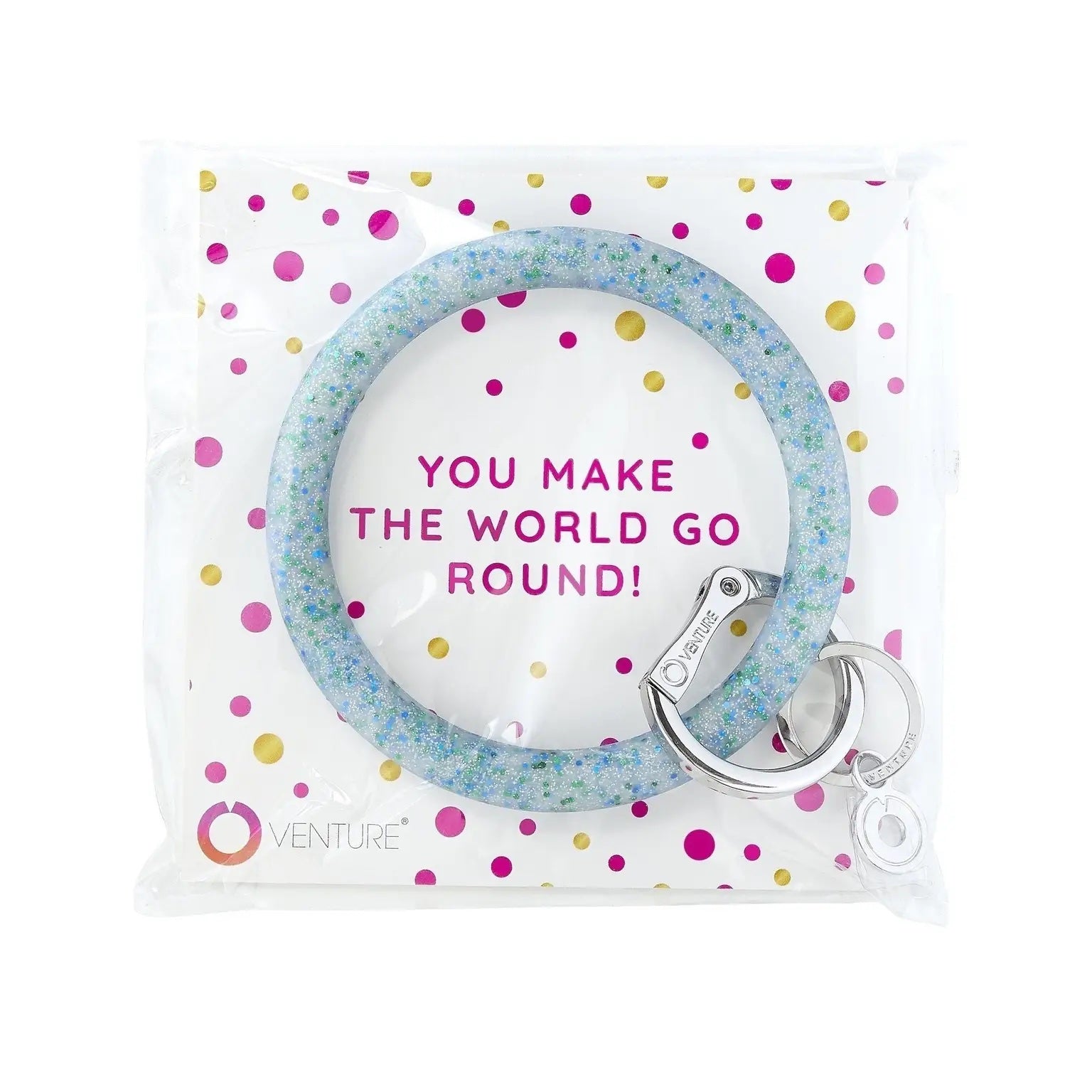 'You Make the World Go Round!' Blue Frost Confetti Big O Key Ring