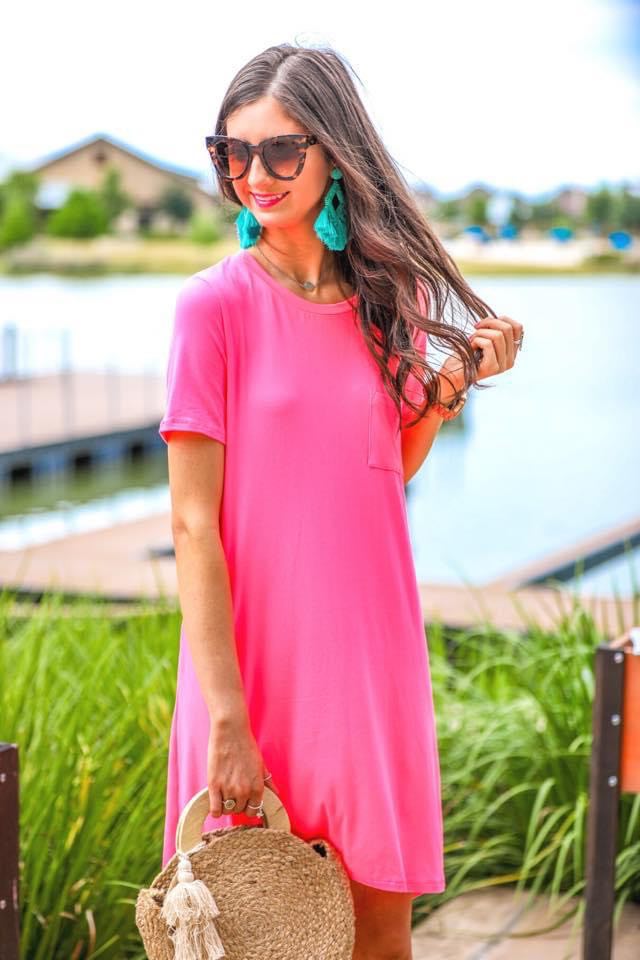 neon pink t shirt dress