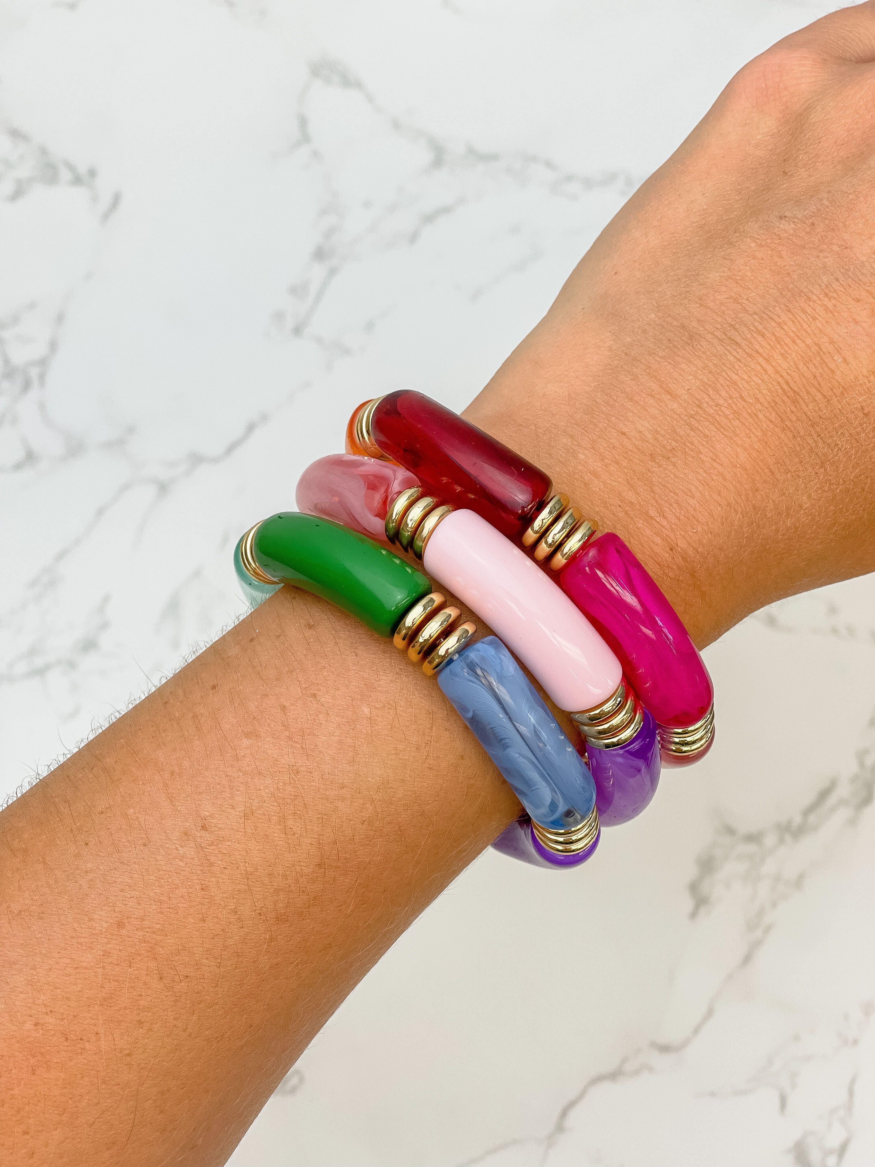 Acrylic Tube Stretch Bracelet Set - Fall Multi