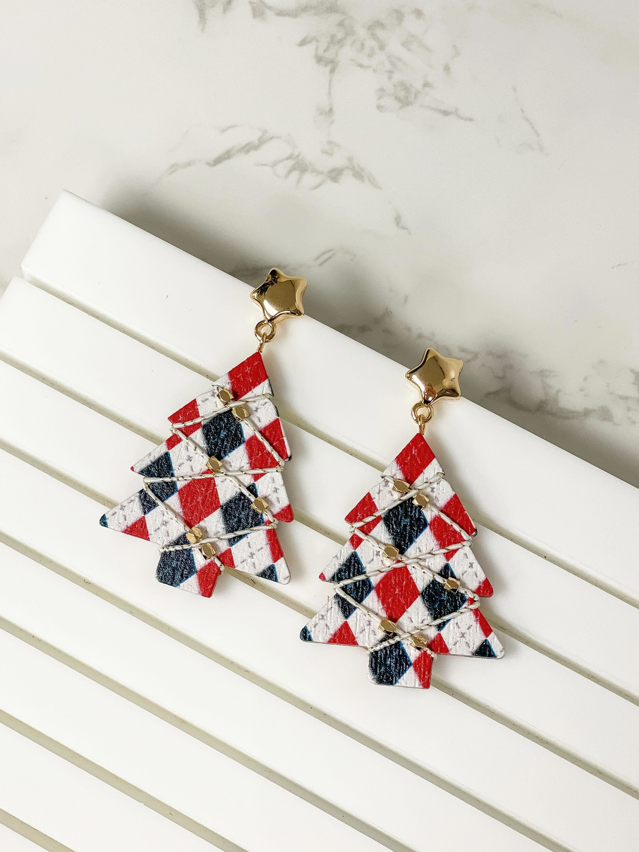 Argyle Printed Tree Dangle Earrings