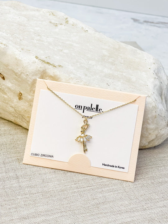 Cubic Zirconia Ballerina Pendant Necklace - Gold