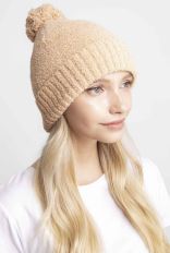 Cozy Solid Pom Pom Beanie - Camel