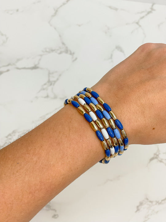 Blue Rice Bead Stretch Bracelet Set