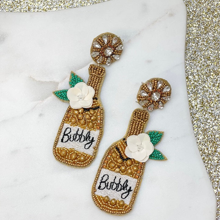 'Bubbly' Champagne Bottle Dangle Earrings - Gold