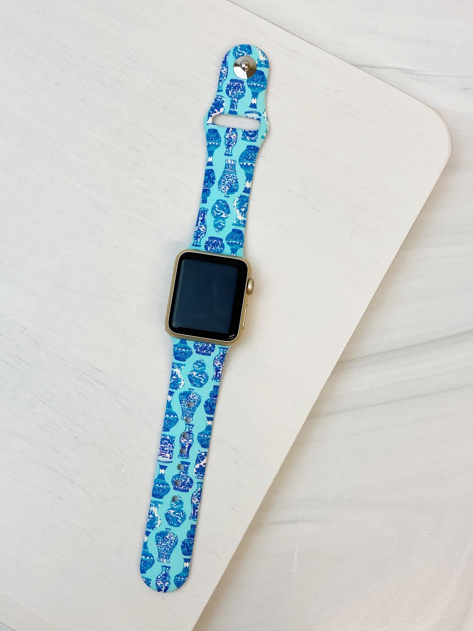 Chinoiserie Printed Silicone Smart Watch Band - Blue