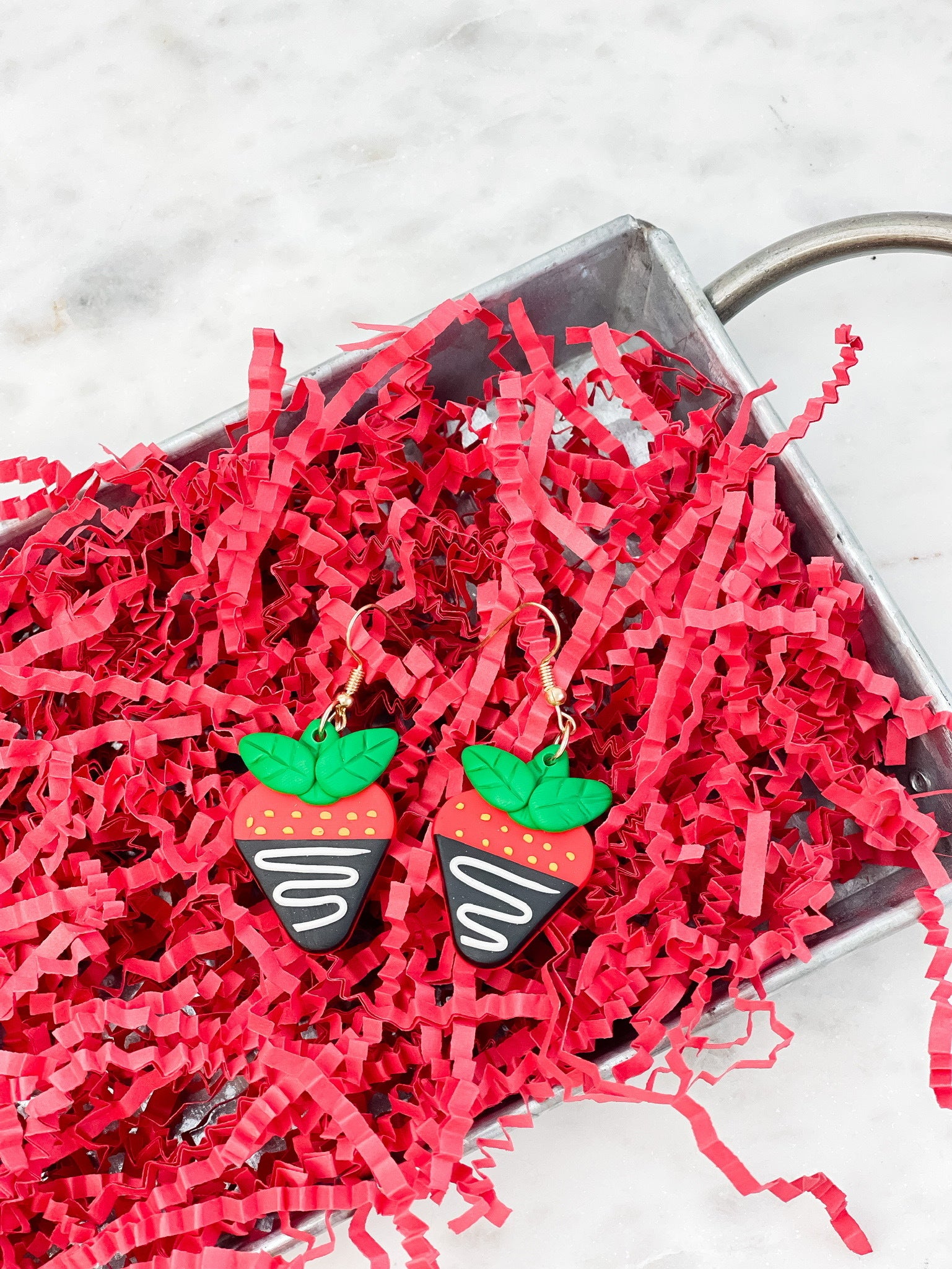 Chocolate Strawberry Clay Dangle Earrings