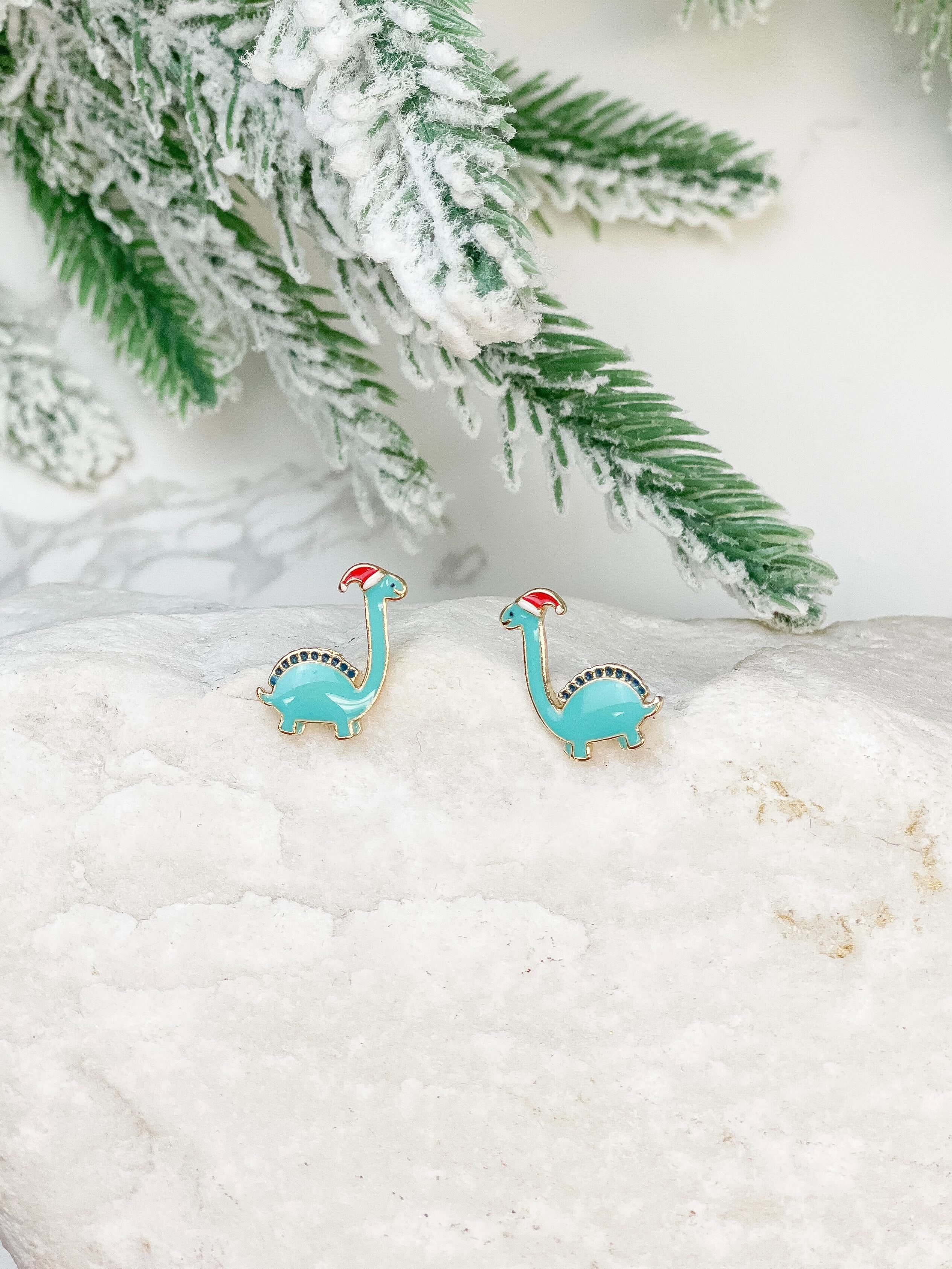 Christmas Dinosaur Enamel Stud Earrings by Prep Obsessed