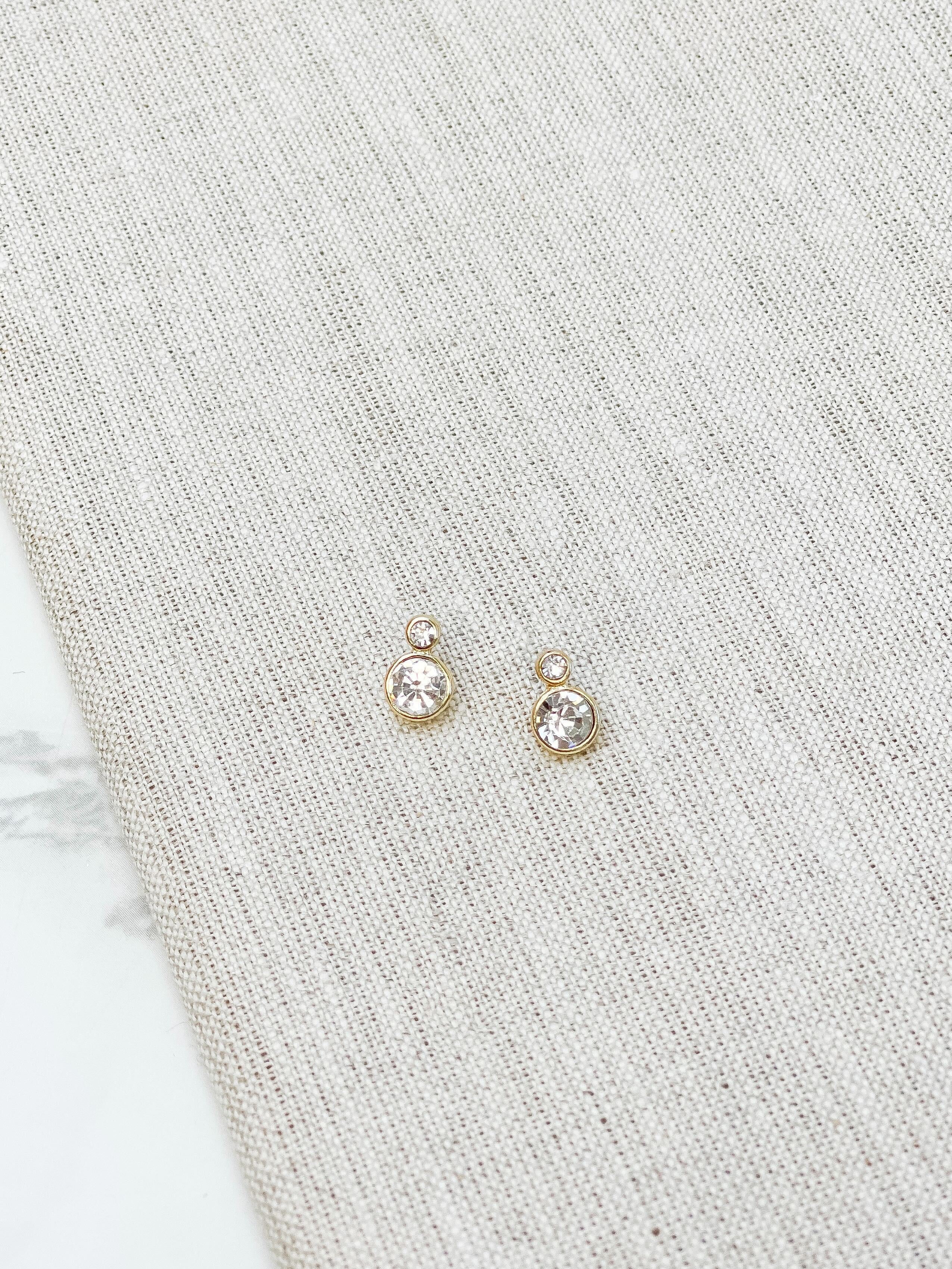 Double Stacked Cubic Zirconia Stud Earrings - Gold