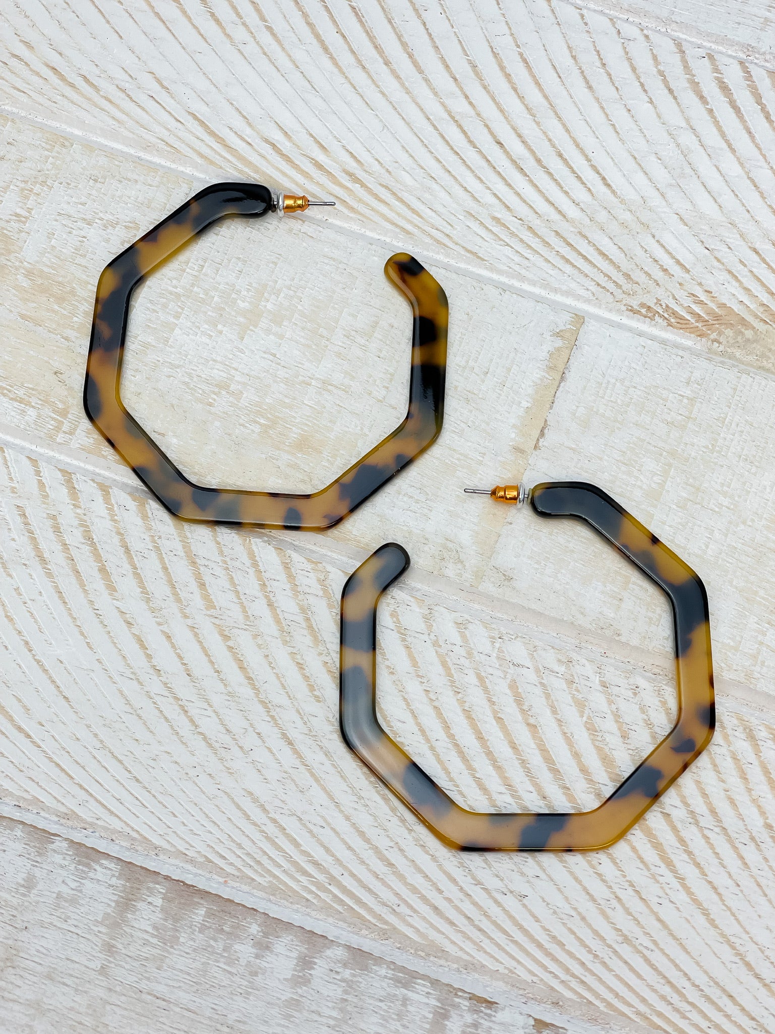 Dark Tortoise Geometric Hoop Earrings