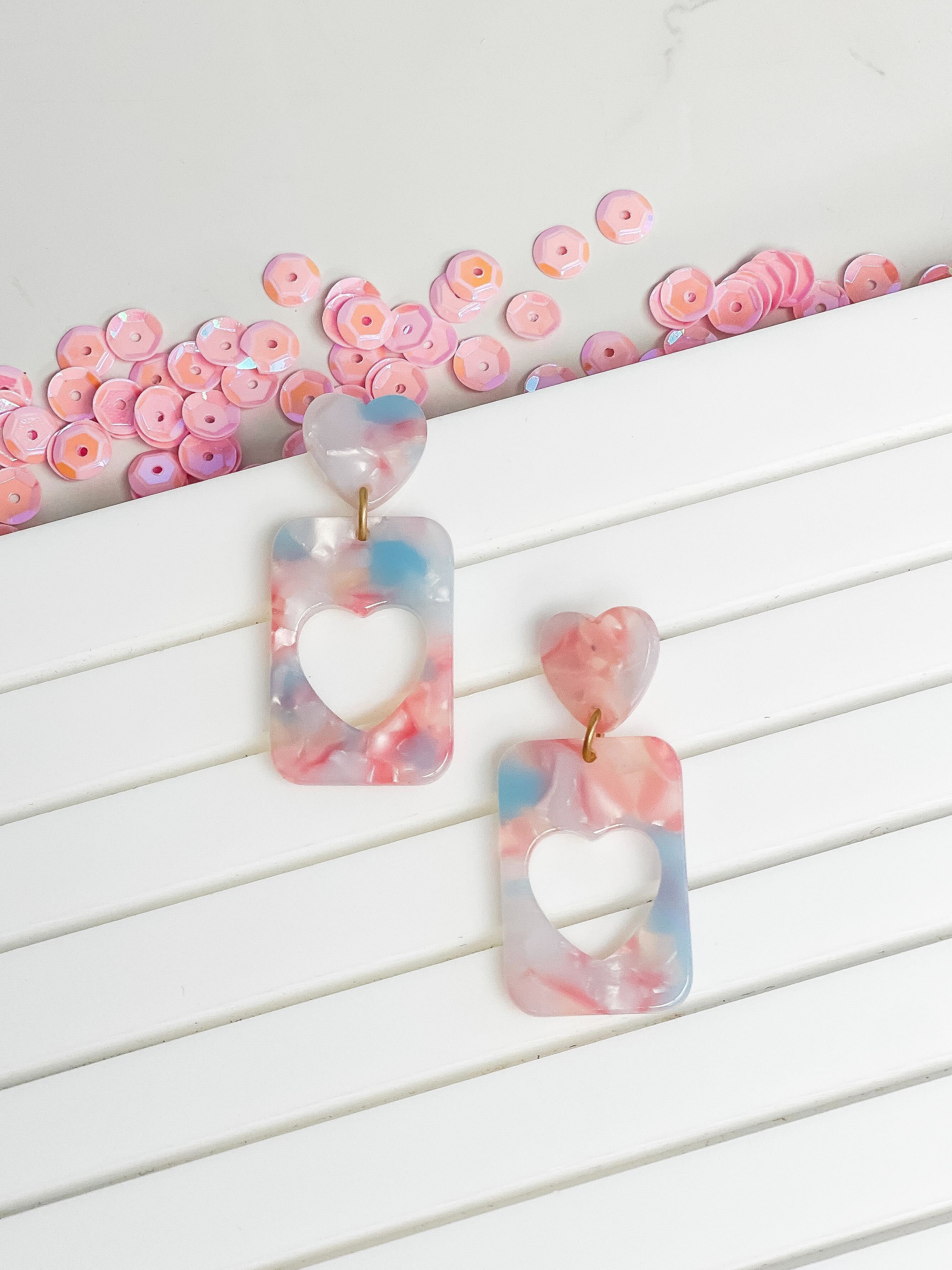 Blush Marbled Heart Cutout Dangles