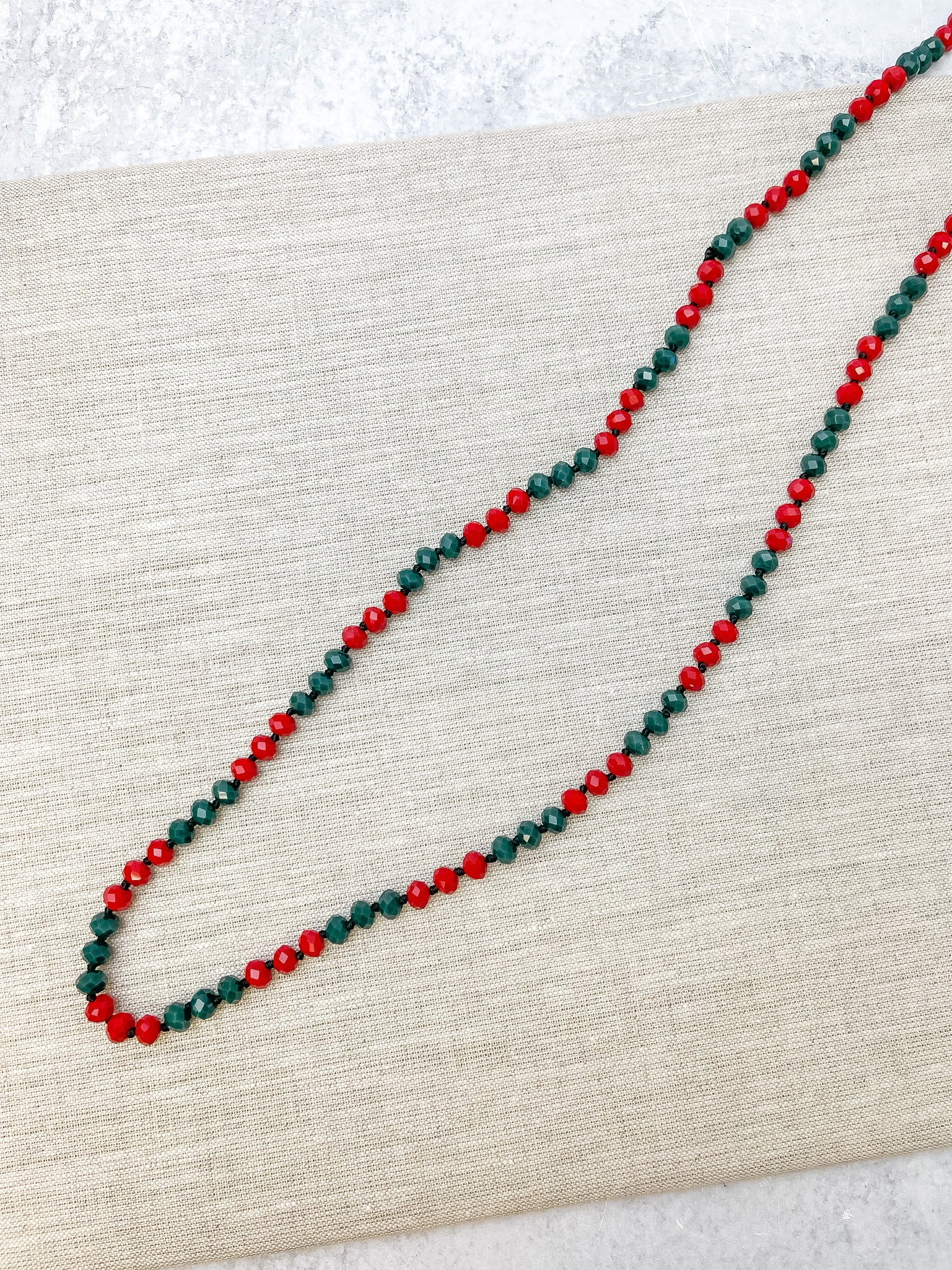 Endless Beaded Long Necklace - Red/Green