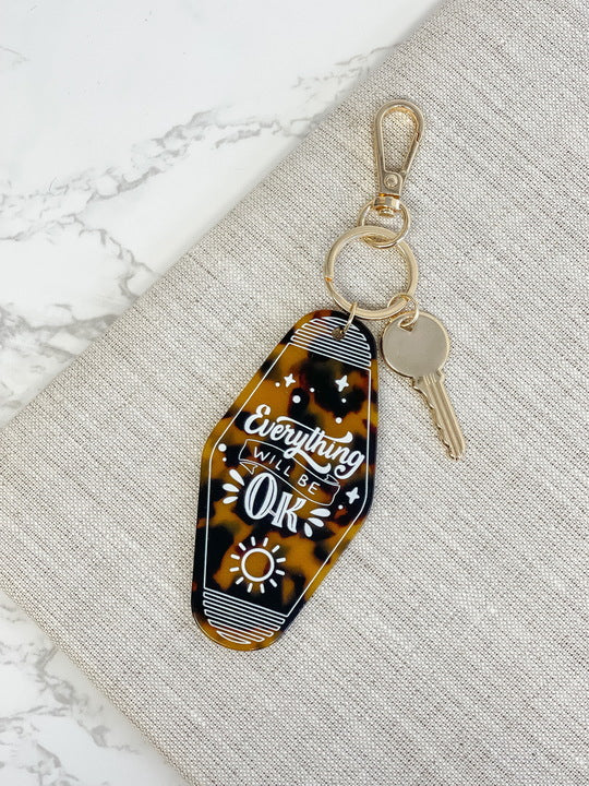 'Everything Will Be Okay' Retro Motel Keychain - Tortoise